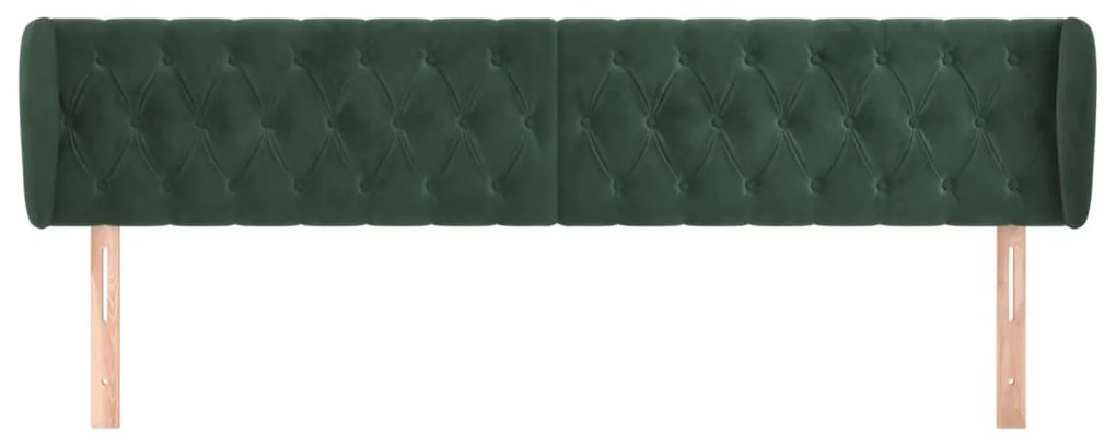 Cabeceira de cama c/ abas veludo 203x23x78/88cm verde-escuro