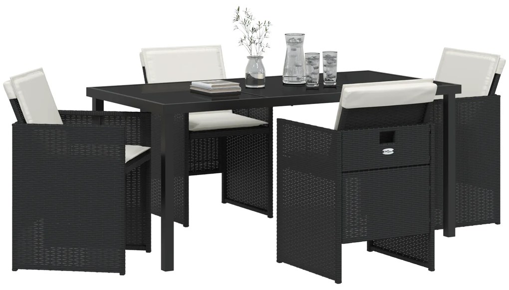 Conjunto de Jantar de Jardim de 5 Peças com Almofadas Preto Rattan Pol