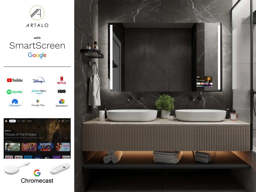 Espelho LED SMART com iluminação M4 + SmartScreen with Google Chromecast