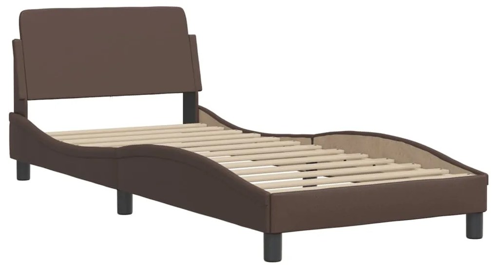 Estrutura cama c/ cabeceira 100x200cm couro artificial castanho