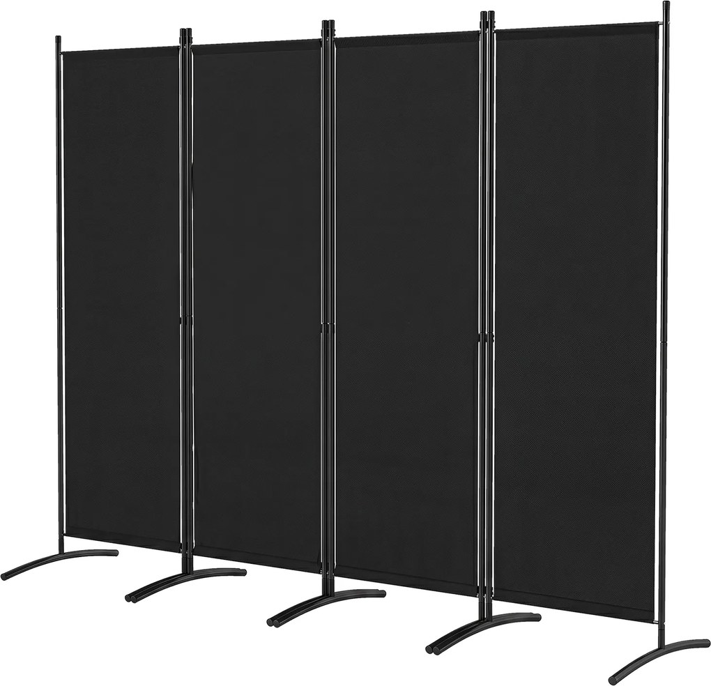 Biombo de 4 Painéis Dobrável, 224 x 52 x 173 cm, Estrutura Metálica, Preto