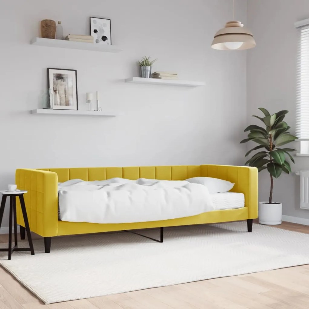 Sofá-cama com colchão 80x200 cm veludo amarelo