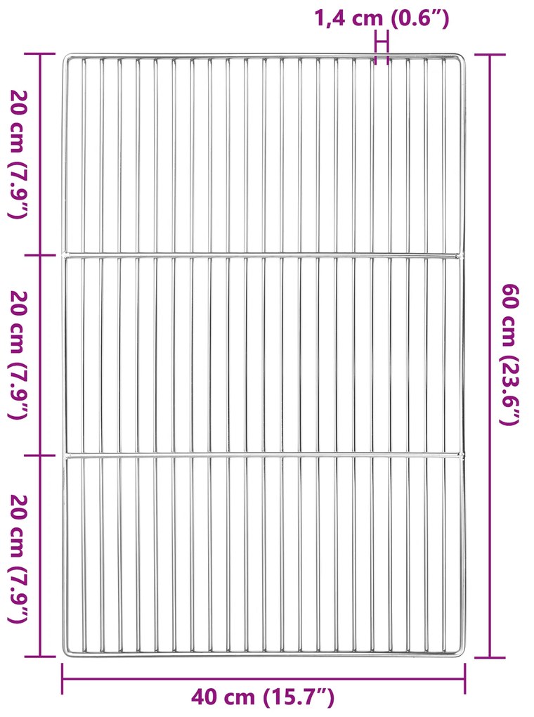 Grelha de Churrasco vidaXL com Cabos Retangular 60x40 cm Aço Inoxidáve