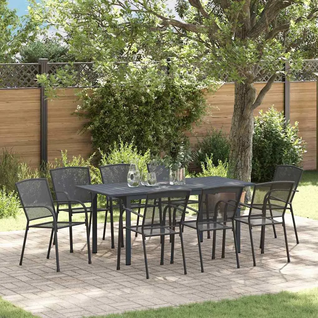 vidaXL Conjunto de jantar para o jardim 9 pcs Preto Grande Metal