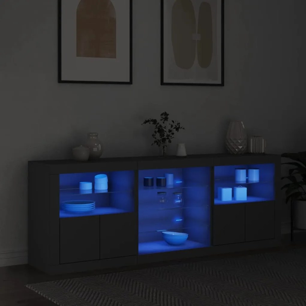 Aparador com luzes LED 181,5x37x67 cm preto