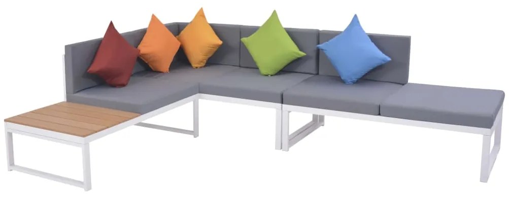 5 pcs conjunto lounge p/ jardim com almofadas alumínio e WPC