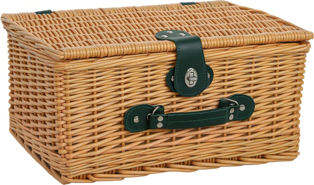 Outsunny Cesto de piquenique em vime para 2 pessoas com compartimento isotérmico e manta impermeável, castanho | Aosom Portugal