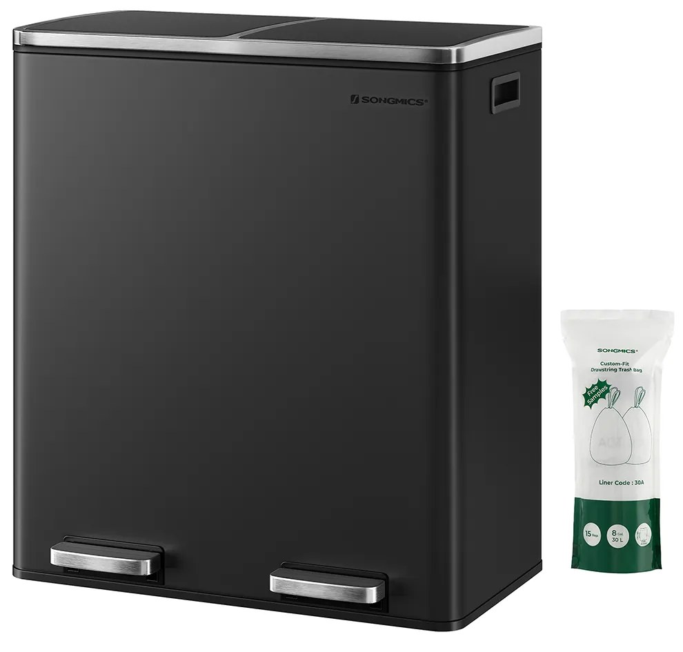 Lixeira dupla para cozinha com pedal e 2 compartimentos | SONGMICS | 58,5 x 36 x 65 cm | preto | LTB60BK.