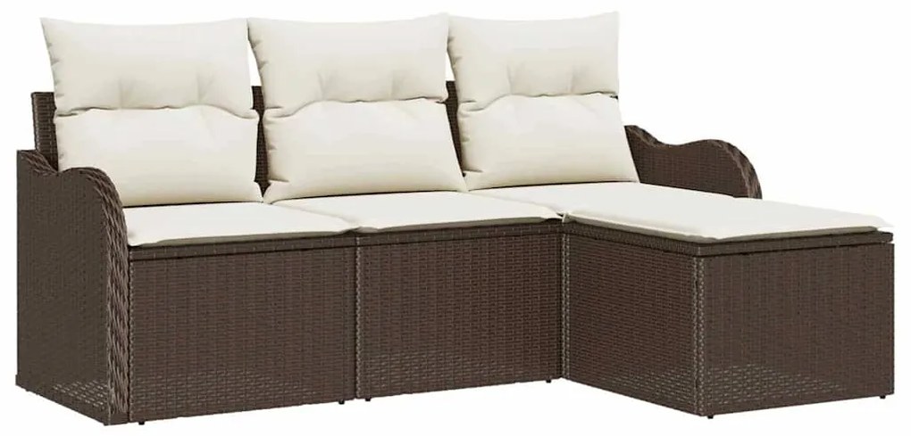Conjunto de Sofá de Jardim com 4 Peças e Almofadas Marrons em Rattan S