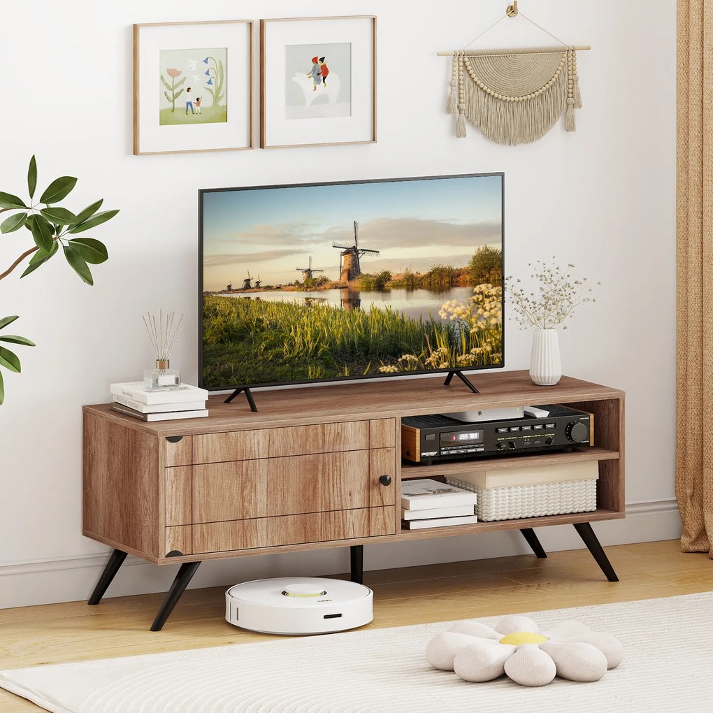 Móvel para TV, 120 x 40 x 44,5 cm, 2 Prateleiras Abertas e 1 Armário, Natural