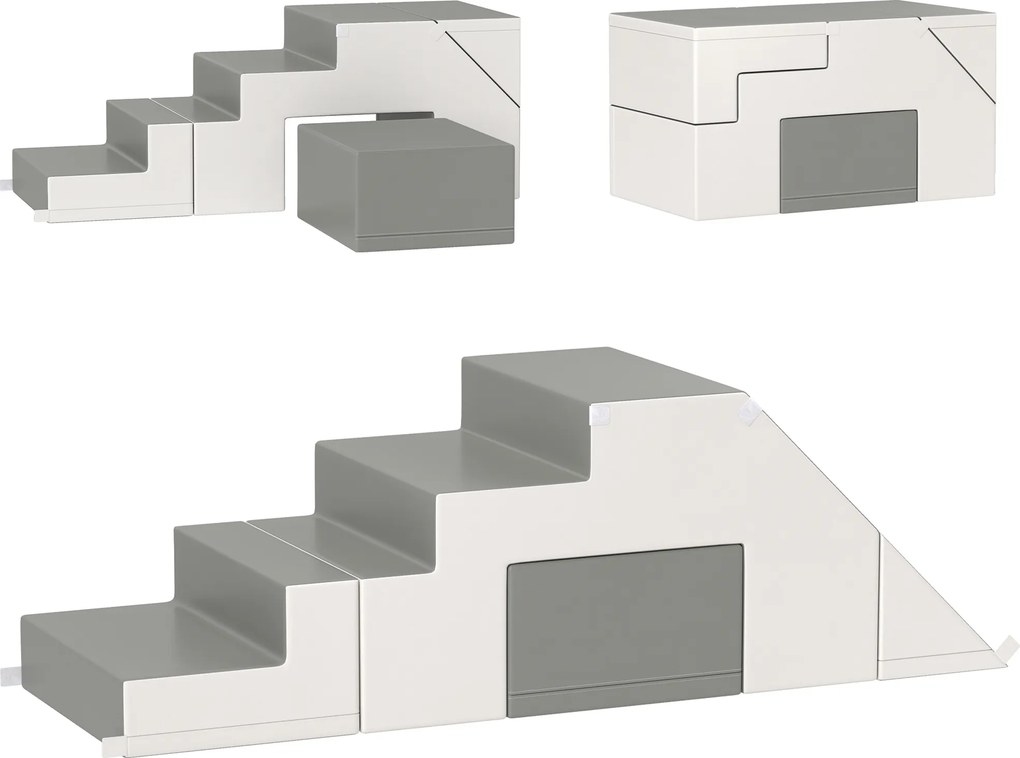 HOMCOM Brinquedo de escalar e deslizar para crianças, estimula a motricidade, couro sintético, espuma EPE, 86x49x47 cm, Cinza | Aosom Portugal