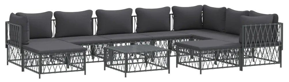 10 pcs conjunto lounge de jardim com almofadões aço antracite