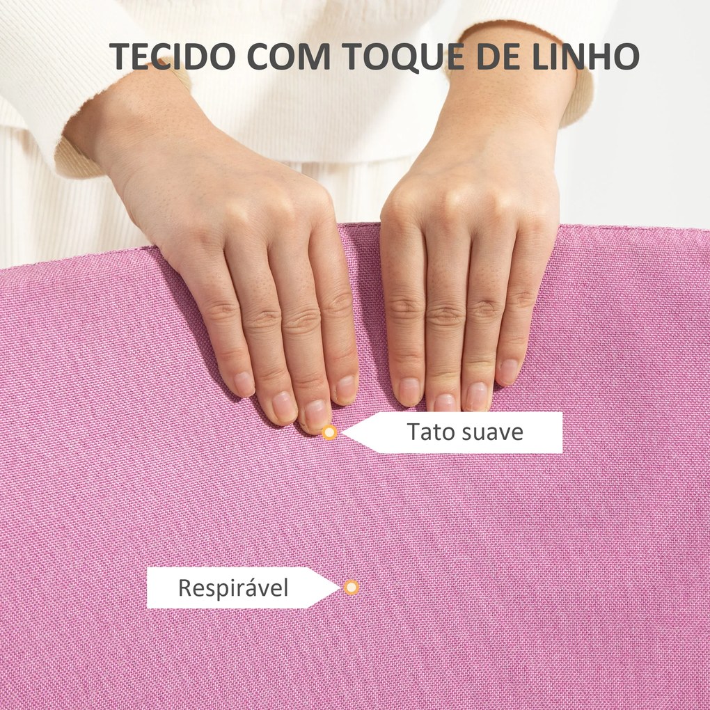 Cadeira de Escritório sem Apoio para os Braços Estofada em Linho Sintético com Altura Ajustável 53x43x85-93 cm Rosa