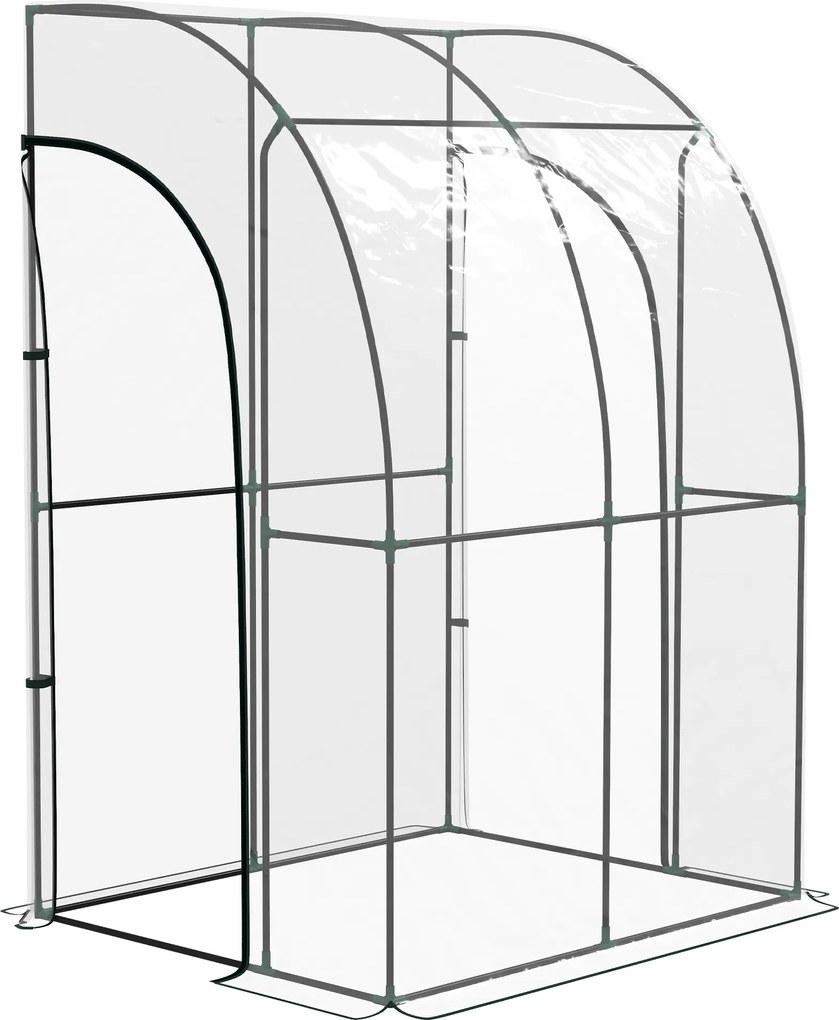 Outsunny Estufa Encostada de Jardim 2 Portas Enroláveis 143x118x212 cm Aço e Pvc Transparente | Aosom Portugal