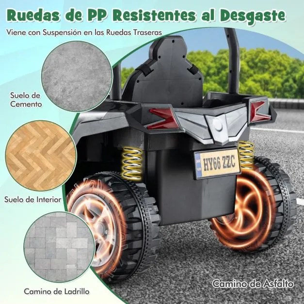 Carro de brincar a bateria de 24V com controlo remoto 3 velocidades 2 suspensões de mola Música de arranque lento Verde