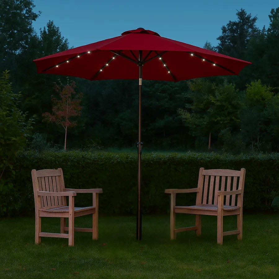 Guarda-sol LED Florida com proteção UV 80+ Ø300 x 250 cm Vermelho