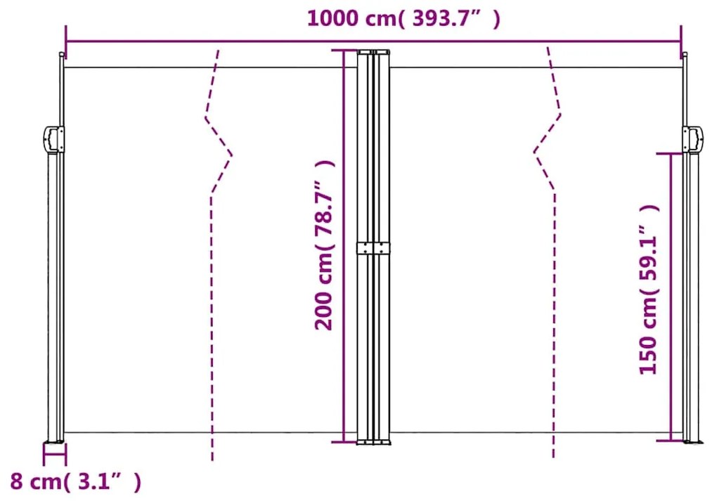 Toldo lateral retrátil 200x1000 cm antracite