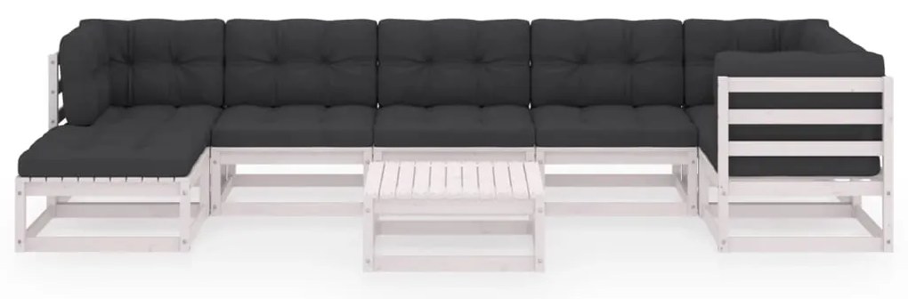 8 pcs conjunto lounge de jardim c/ almofadões pinho maciço