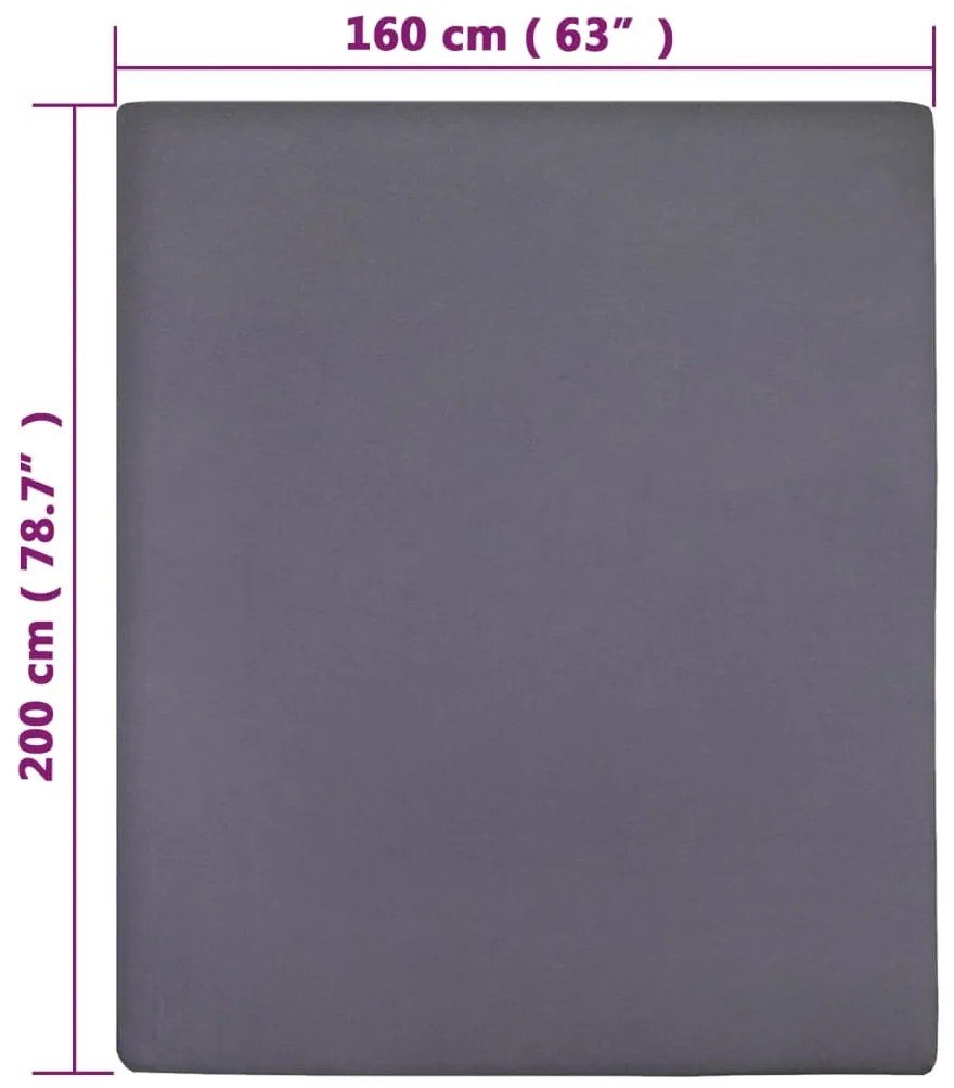 Lençol ajustável 160x200 cm algodão jersey antracite