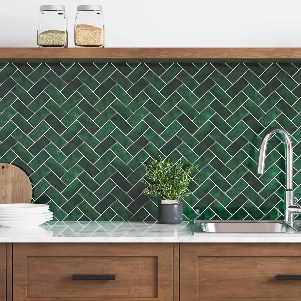 vidaXL Azulejo Chevron 10 pcs Verde Escuro 30 x 30 cm