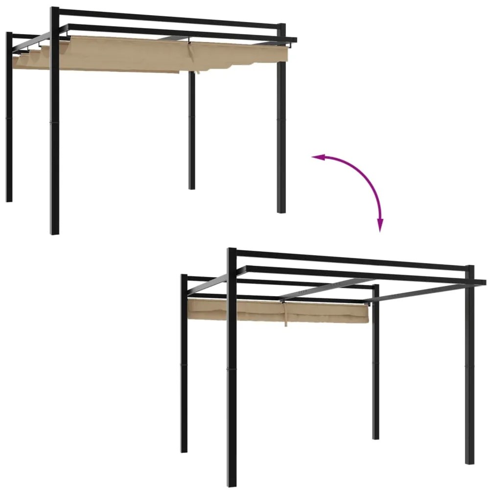 Gazebo jardim c/ teto retrátil 3x3 m alumínio cinza-acastanhado