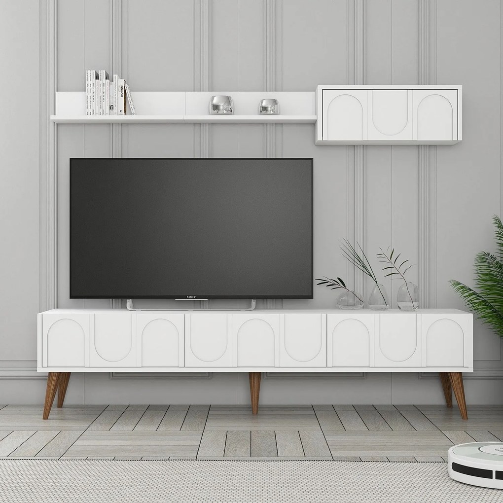Conjunto de Mobiliário para Sala de Estar Lyon – Branco e Nogueira – M