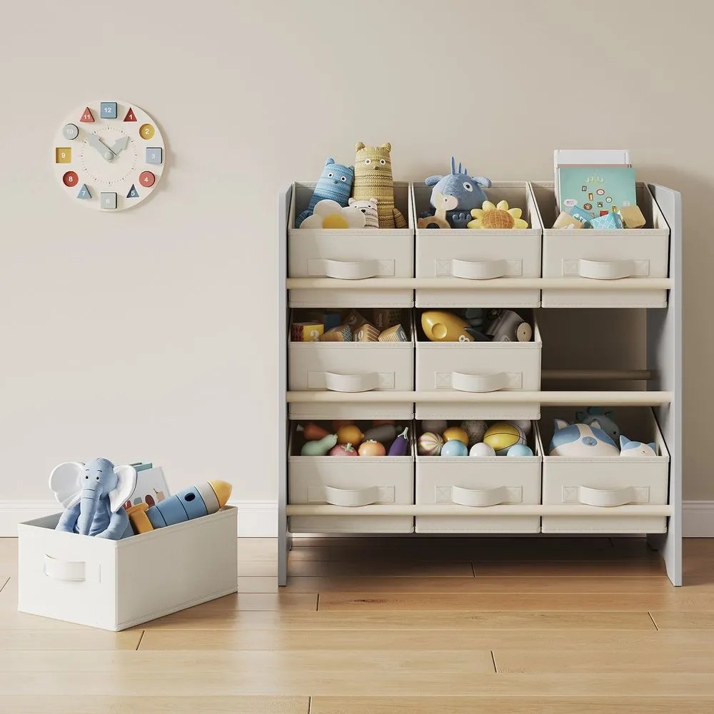 Estante infantil com 9 caixas de armazenamento em tecido não tecido 29,5 x 62,5 x 60 cm cinzento