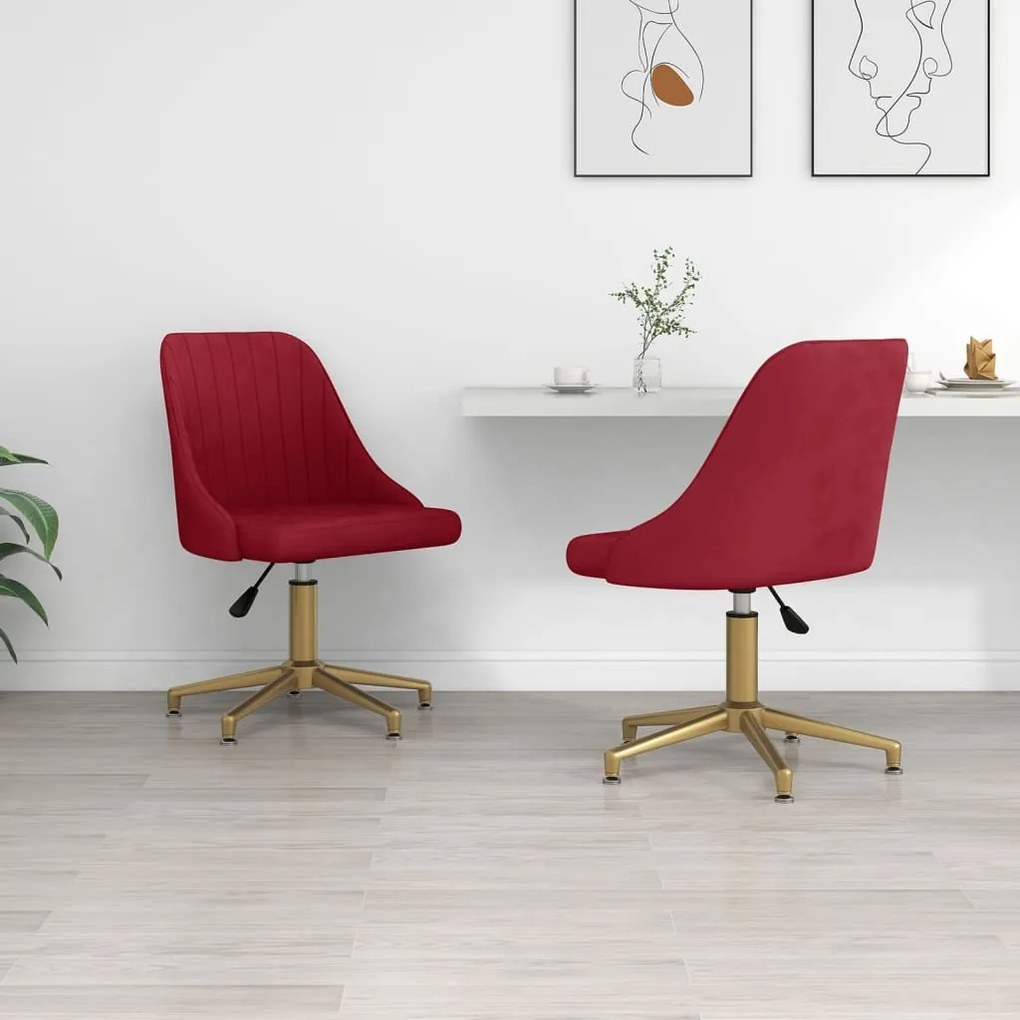 vidaXL Cadeiras de jantar giratórias 2 pcs veludo vermelho tinto