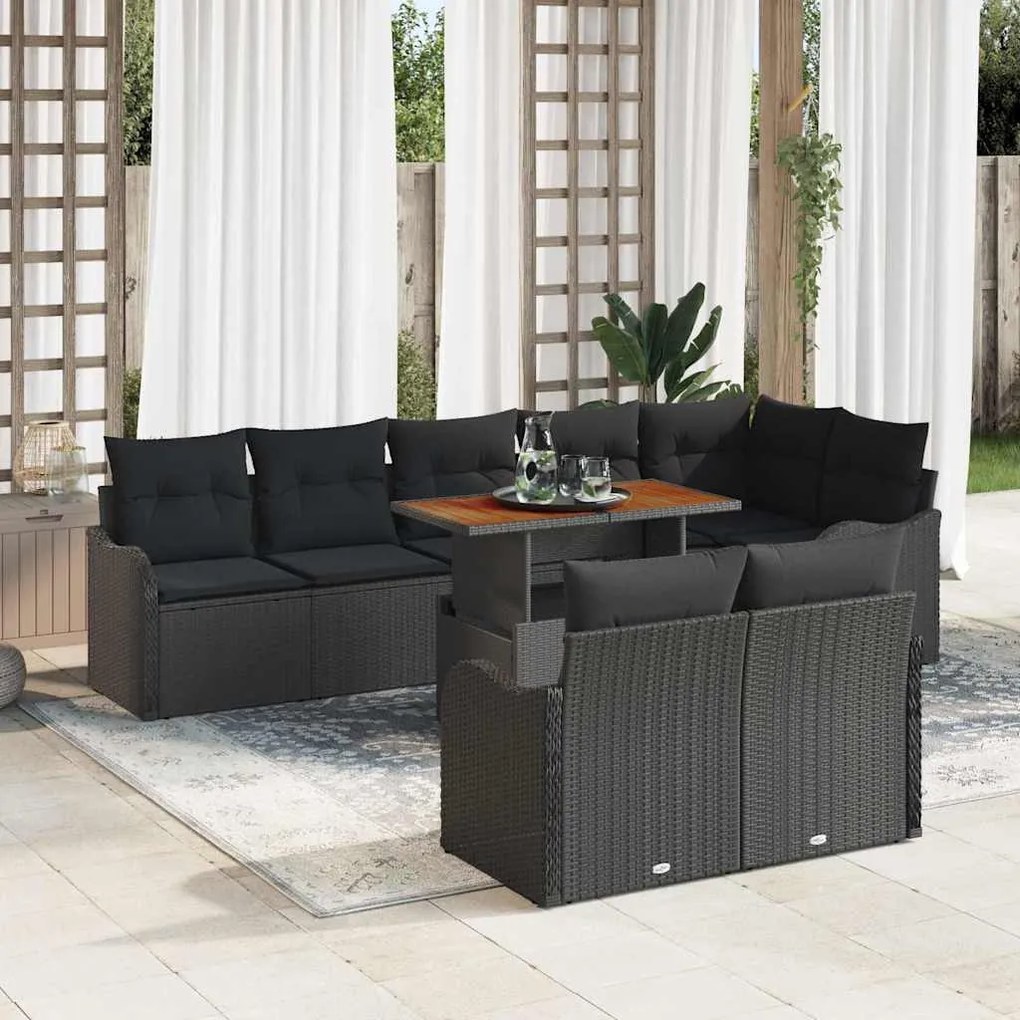 vidaXL Conjunto de Sofá de Jardim Manual 9 pcs Preto 100 x 55 x 73 cm