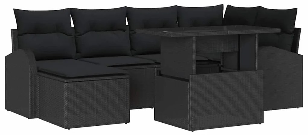 Conjunto de Sofá de Jardim vidaXL com 7 Peças e Almofadas Preto Rattan