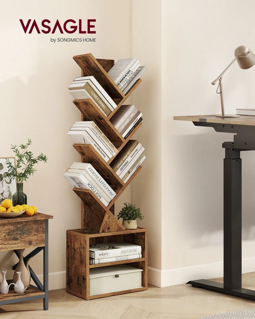 Estante em forma de árvore, 20,3 x 38 x 123,2 cm, para arrumação que poupa espaço, Coleção Custos Castanho Vintage