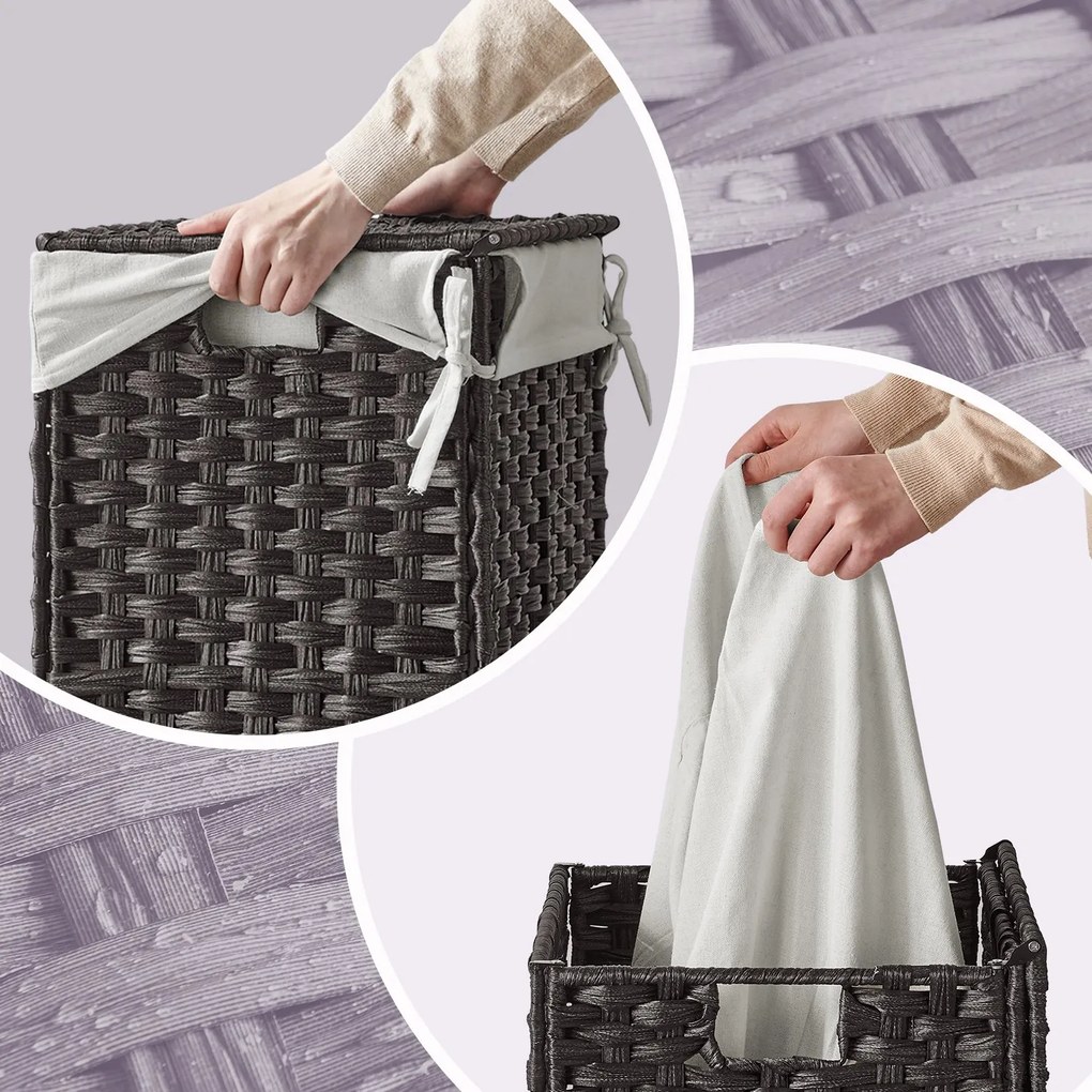 Cesto para roupa suja 90L em Polyrattan 46 x 33 x 60 cm Preto