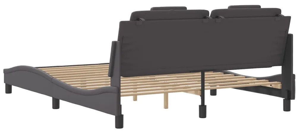Estrutura de cama c/ luzes LED 160x200cm couro artificial cinza