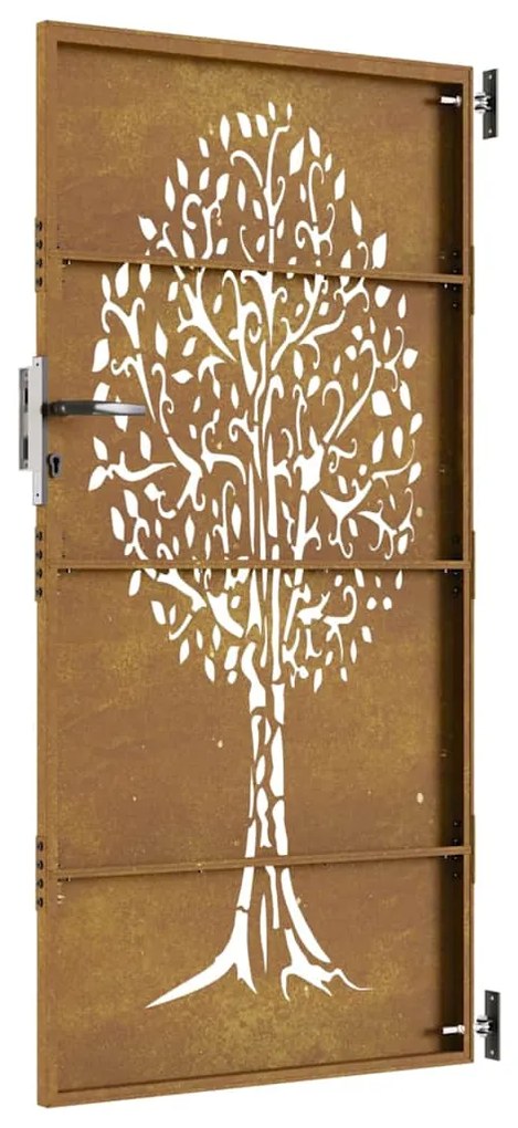 Portão de jardim 85x200 cm aço corten design árvore