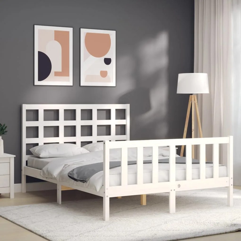 Estrutura de cama com cabeceira 140x190cm madeira maciça branco