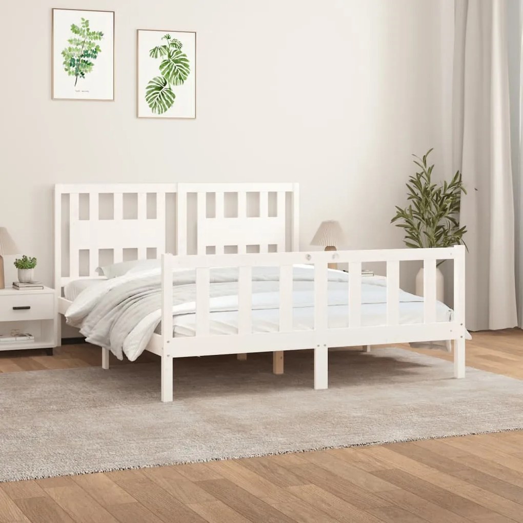 Estrutura cama casal c/ cabeceira 150x200cm pinho maciço branco