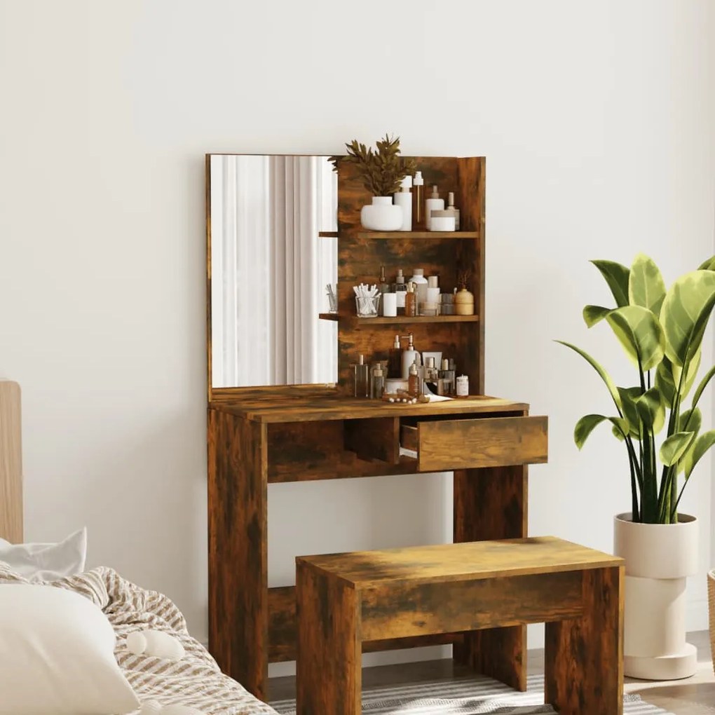 820490 vidaXL Toucador com espelho 74,5x40x141 cm cor carvalho fumado