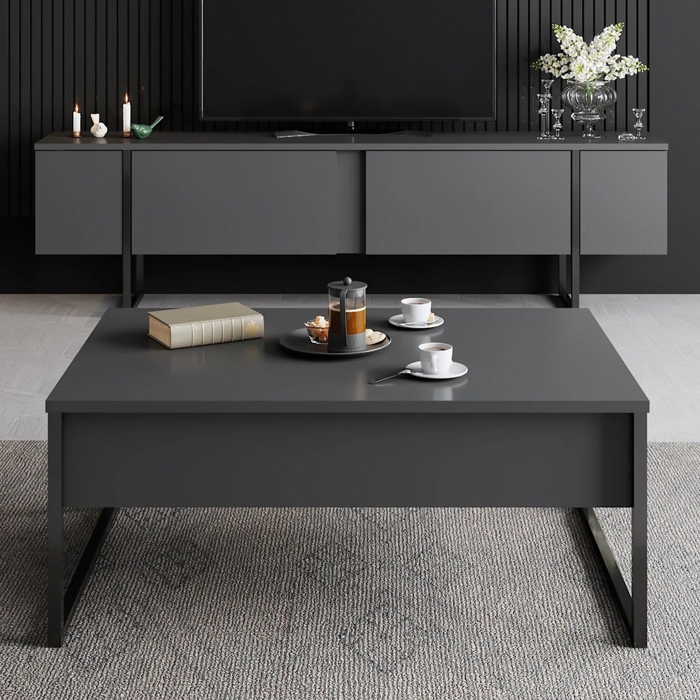 Mesa de Centro "Madrid" – Antracite e Preto - 90x60x40 cm – Design Mod