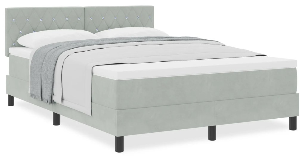 Cama Box Spring com Colchão Cinza Claro 140x200 cm Veludo