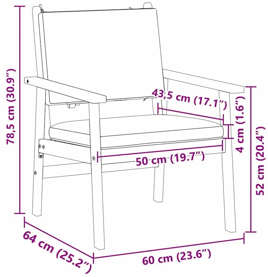 Cadeiras de Jardim vidaXL 2 pcs com Almofadas em Madeira de Acácia