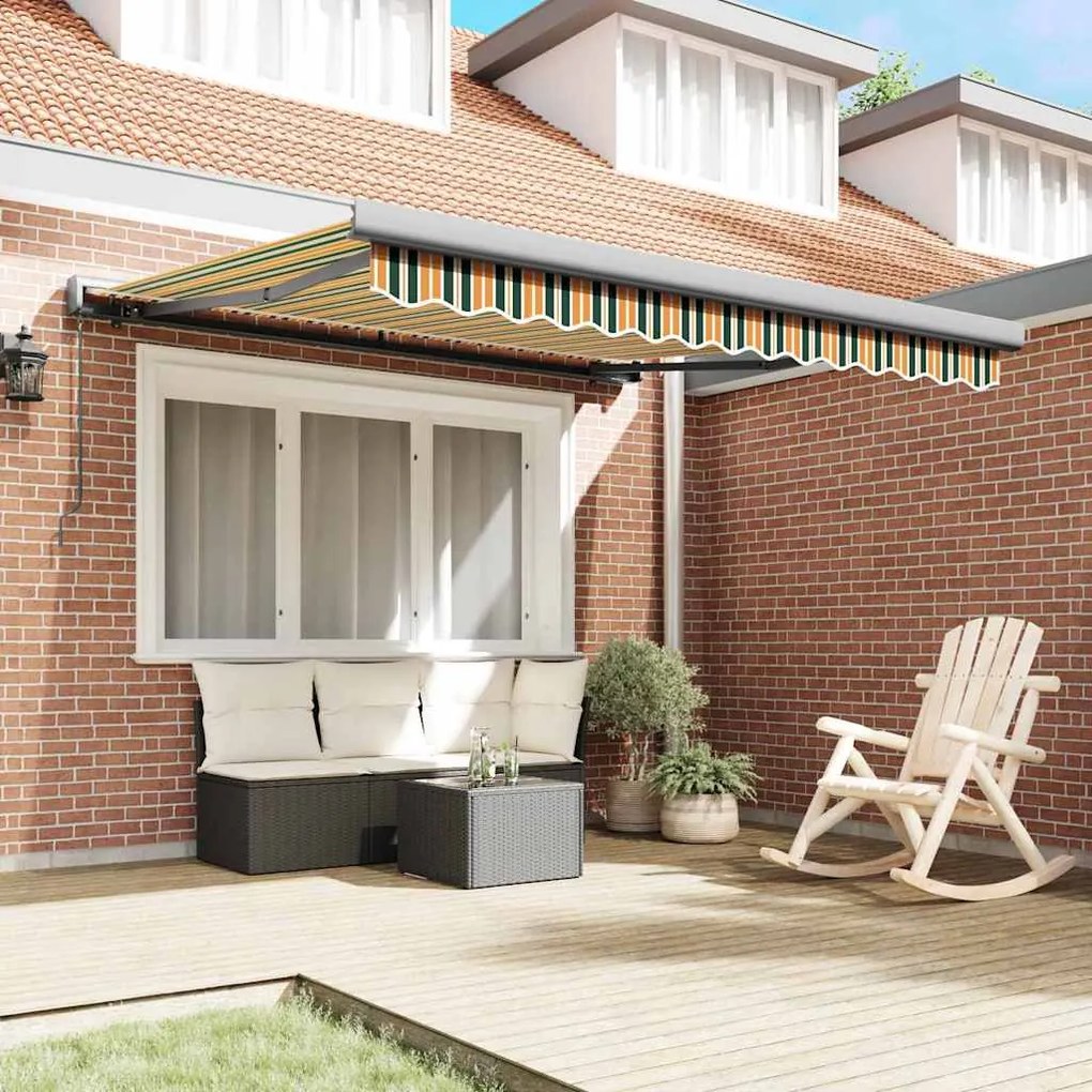 Toldo Retrátil Manual vidaXL Verde e Amarelo 350x250 cm
