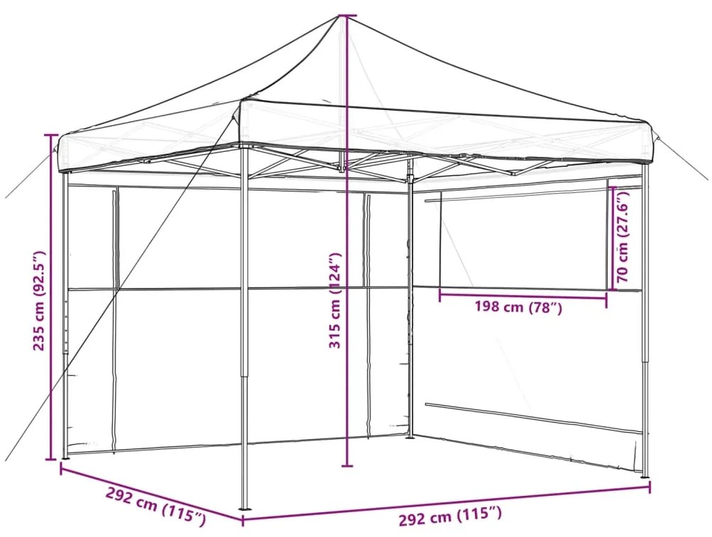 Tenda para festas pop-up dobrável com 2 paredes laterais bordô