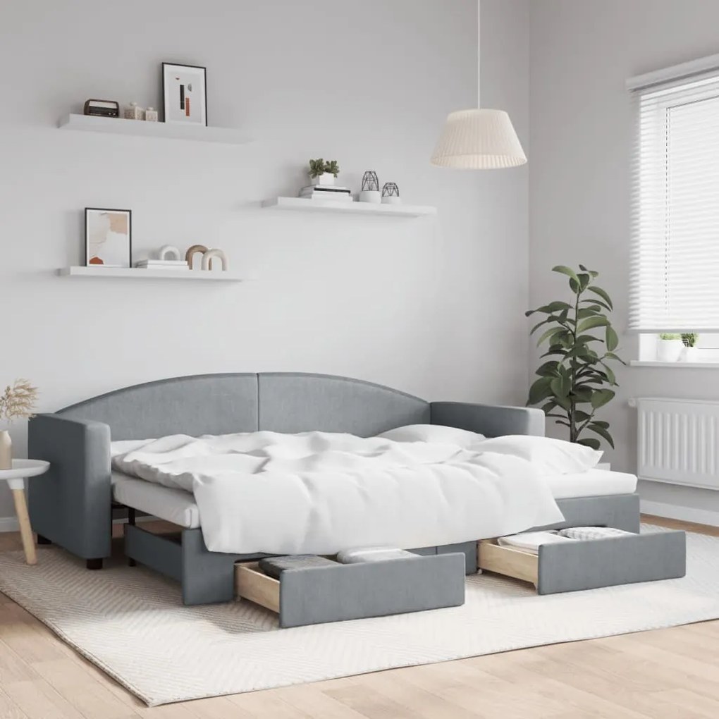 vidaXL Sofá-cama c/ gavetão e gavetas 80x200 cm tecido cinzento-claro
