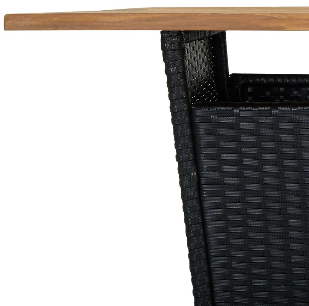 3 pcs conjunto de bar para jardim com almofadões vime PE preto