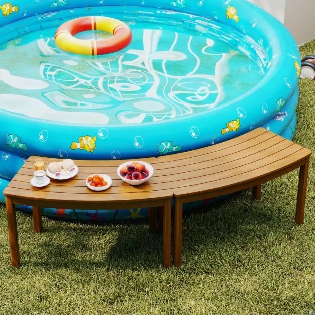 Conjunto de 2 bancos jardim curvos de madeira de acácia para exterior, sem encosto, com capacidade para 180 kg e 2 lugares, para pátio, jardim, alpend