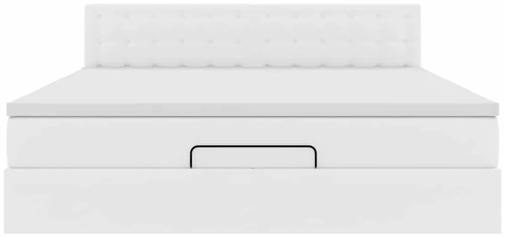 Estrutura de cama otomana com colchão branco couro falso