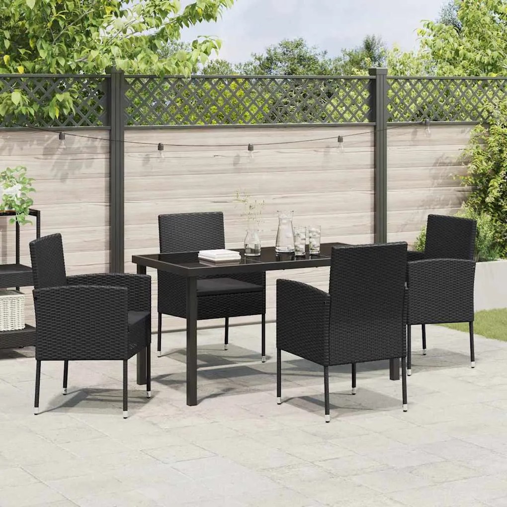 Conjunto de Jantar de Jardim de 5 Peças com Almofadas em Rattan Poliés