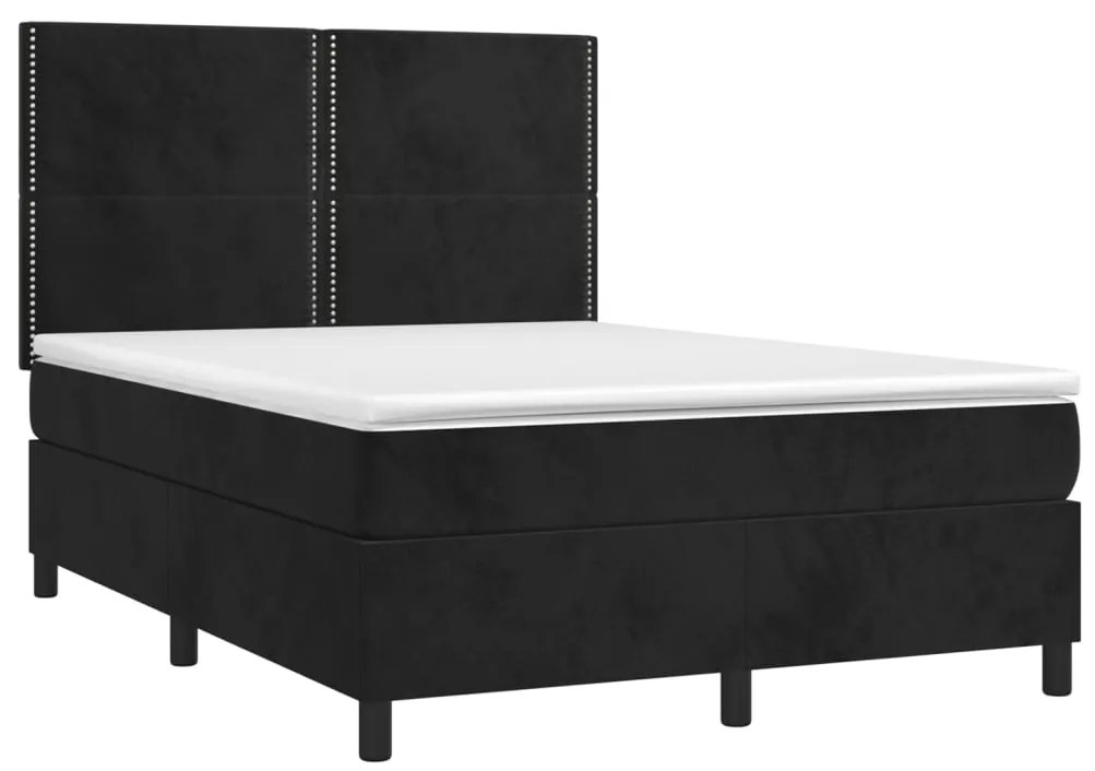 Cama box spring c/ colchão/LED 140x190 cm veludo preto