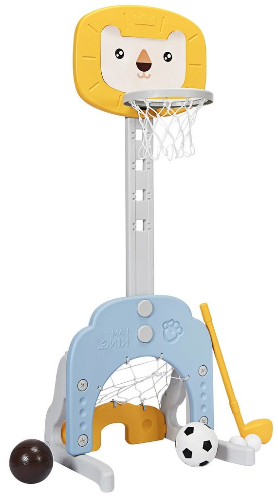 Conjunto de cavalo de balanço e escorregador infantil com basquete e jogo de argolas