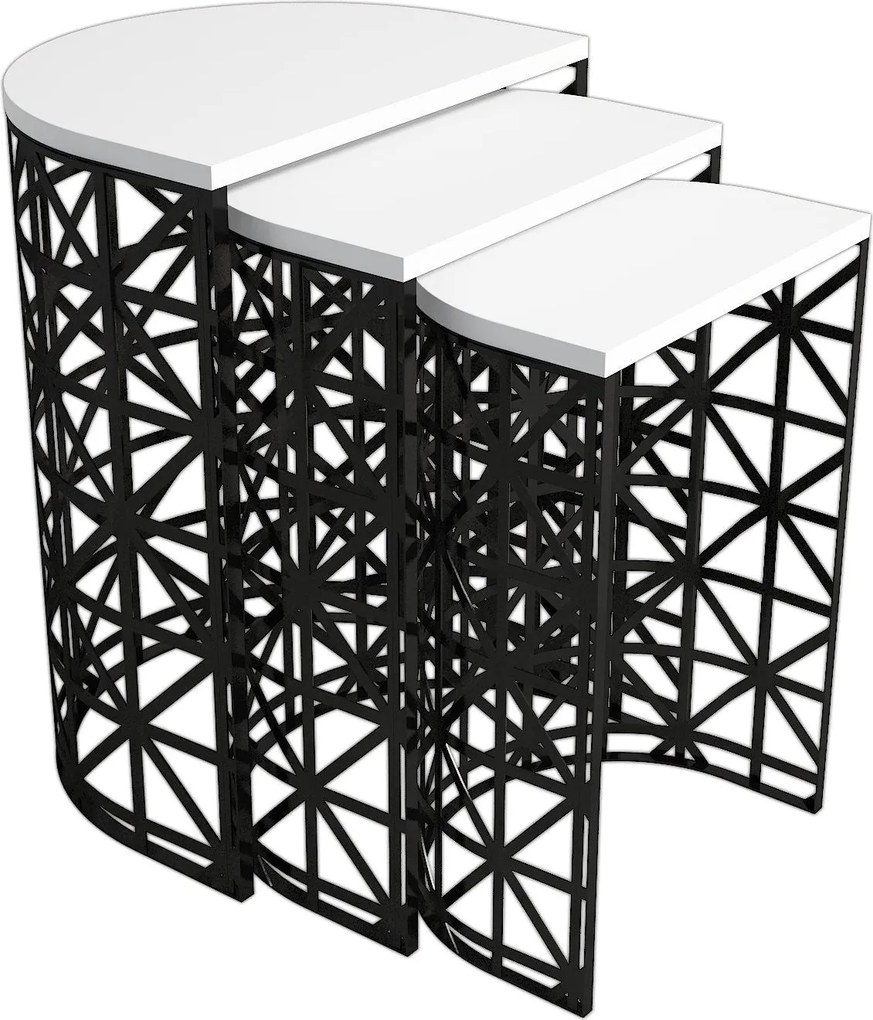 Conjunto de Mesas de Apoio Stil Metal Ferforje – Branco/Preto – 46x62x